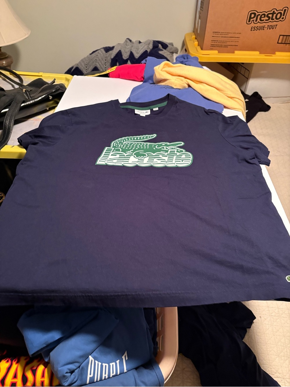 Lacoste Navy Blue Short Sleeve Tee with Green Logo